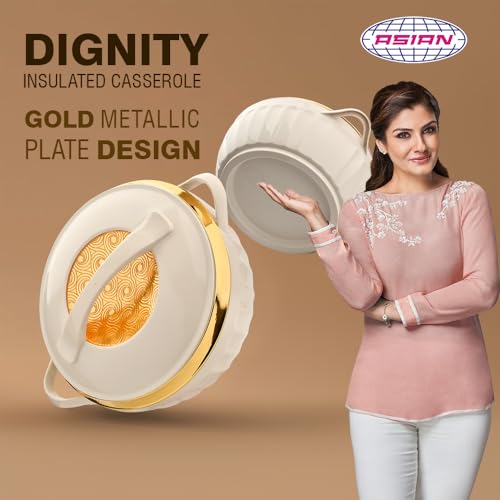 Asian Plastowares Dignity Casserole 2500ml | Premium Insulated Hotpot with Inner Steel Lid | Elegant Diwali Gift Set | Festive Dinnerware Gift Box | Beige - Image 2
