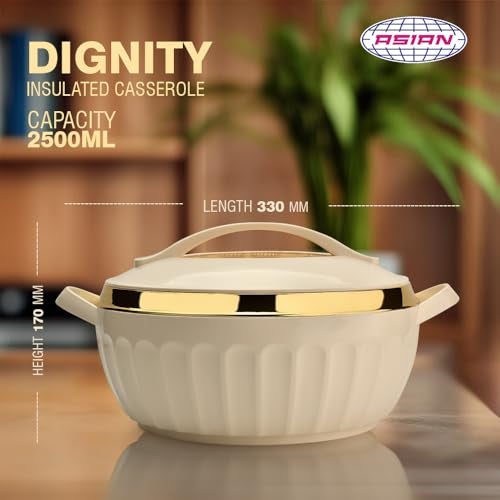 Asian Plastowares Dignity Casserole 2500ml | Premium Insulated Hotpot with Inner Steel Lid | Elegant Diwali Gift Set | Festive Dinnerware Gift Box | Beige - Image 4