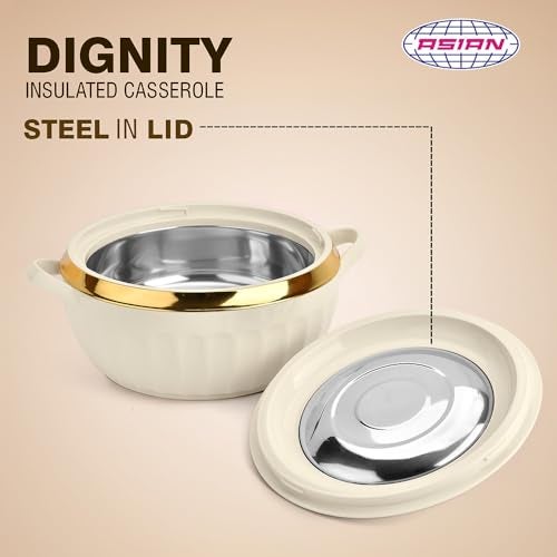 Asian Plastowares Dignity Casserole 2500ml | Premium Insulated Hotpot with Inner Steel Lid | Elegant Diwali Gift Set | Festive Dinnerware Gift Box | Beige - Image 5