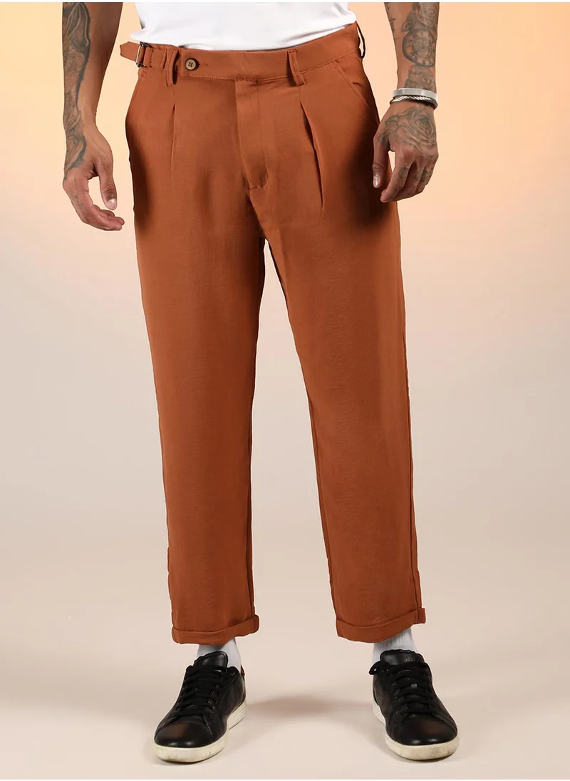 كامبوس سوترا Men's Sienna Brown Cuffed Pleated Trousers