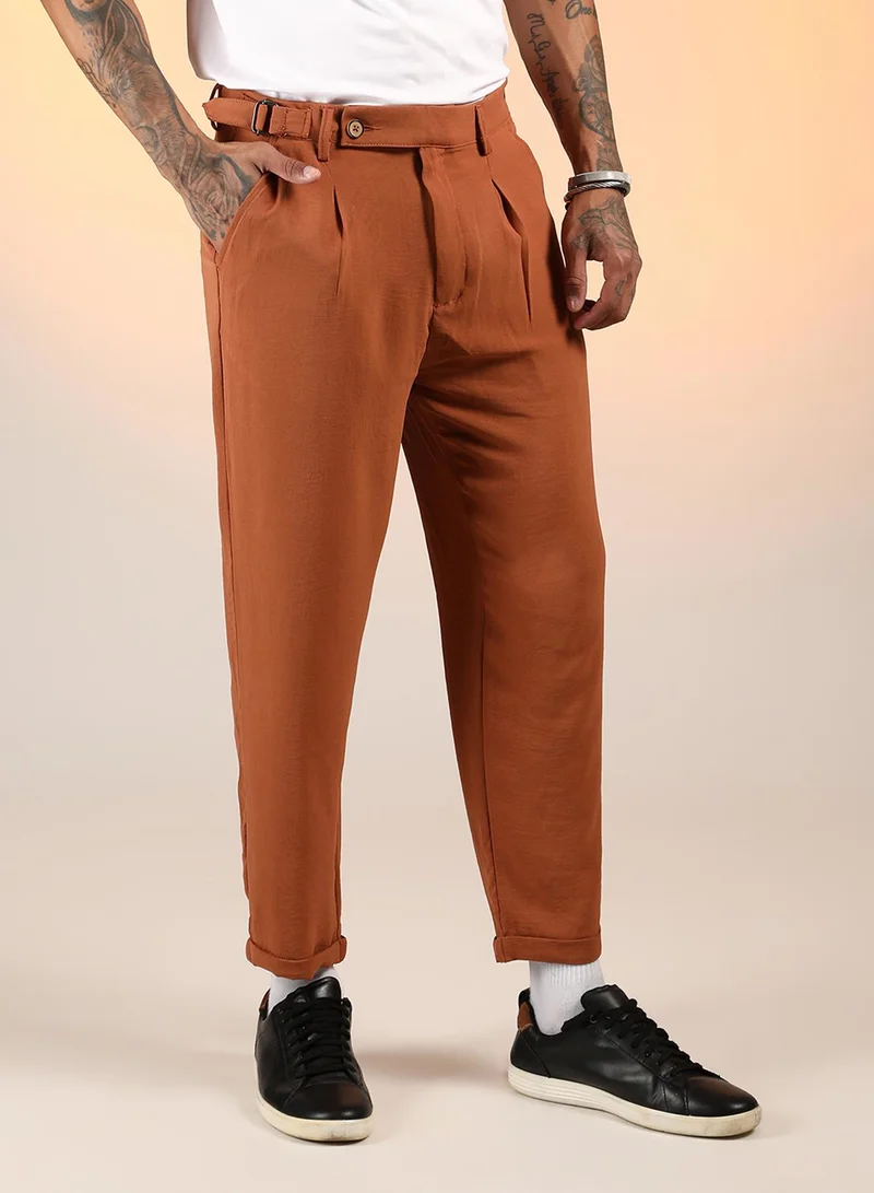 كامبوس سوترا Men's Sienna Brown Cuffed Pleated Trousers