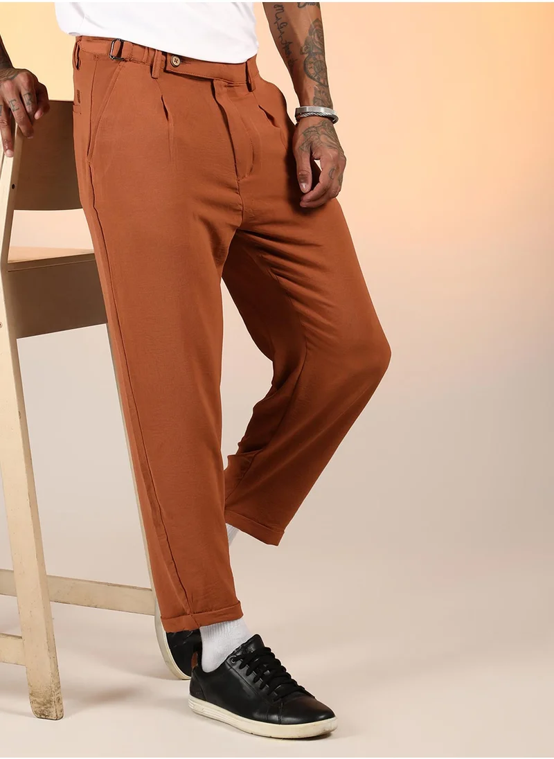 كامبوس سوترا Men's Sienna Brown Cuffed Pleated Trousers