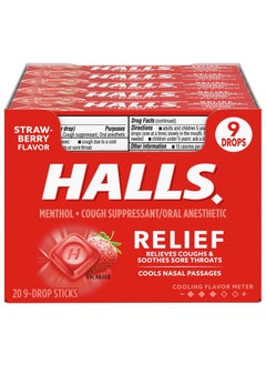 Halls HALLS Relief Strawberry Cough Drops, 20 Sticks of 9 Drops (180 Total Drops) 