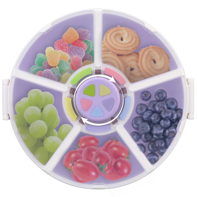 JOOPETALK Kids Reusable Rotating Snack Container with 5 Separate Compartments, Color Matching Opening Lid, BPA/PVC-Free, Dishwasher Safe, Perfect for Travel, School Lunches & On-the-Go Snacking-Purple - Image 1