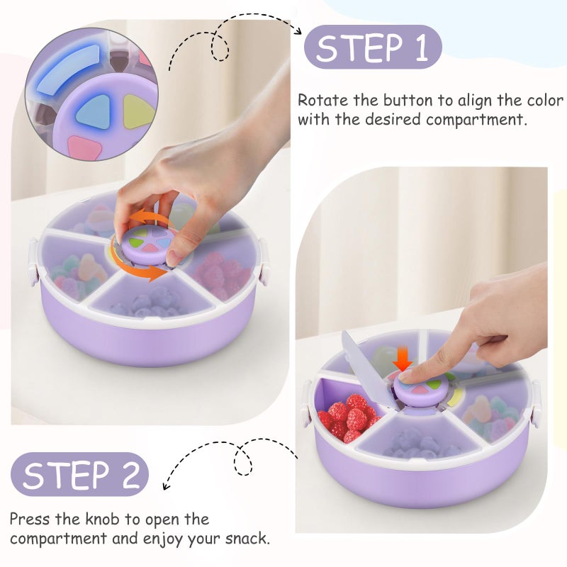 JOOPETALK Kids Reusable Rotating Snack Container with 5 Separate Compartments, Color Matching Opening Lid, BPA/PVC-Free, Dishwasher Safe, Perfect for Travel, School Lunches & On-the-Go Snacking-Purple - Image 3