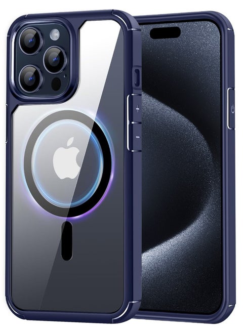 Designed for iPhone 15 Pro Max 6.7-inch Magnetic case Compatible with Magsafe Defender Shockproof,Hard Back Case,Ultra-Thin Crystal Back-Anti-Scratch Cover-Blue
