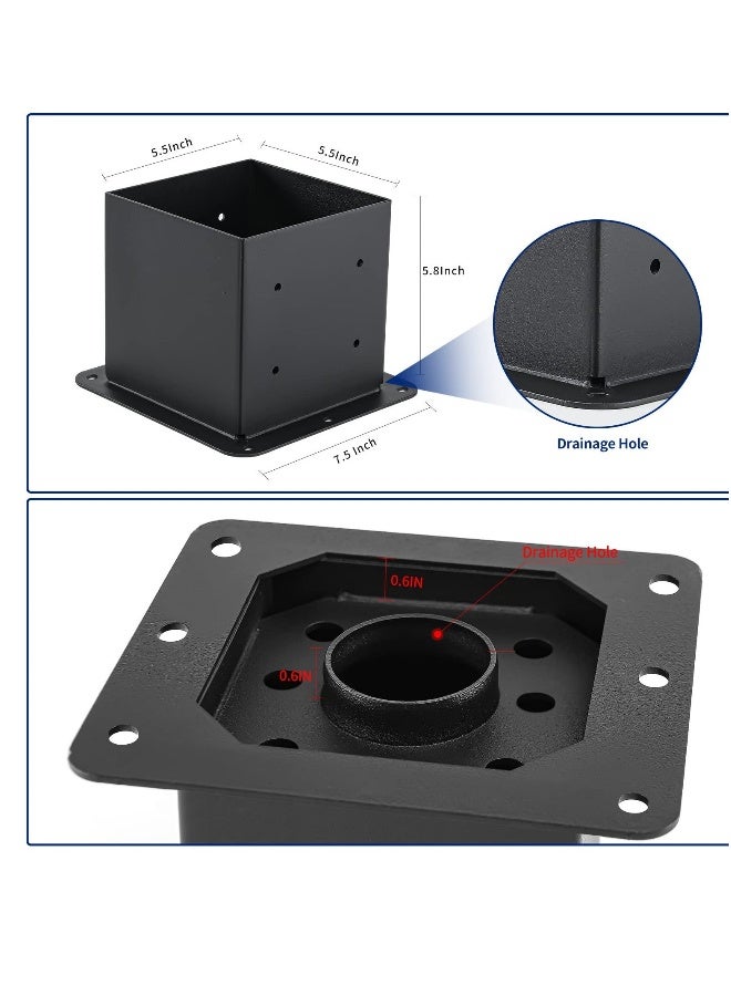 4 Pcs 4x4 Post Base, Post Anchors with Inner Size 5.5x5.5, 13GA Thick Solid Steel, Black Powder Coated, Deck Post Brackets, Support Deck Base Plate, Pergola Brackets, Fence Kit  - Image 2