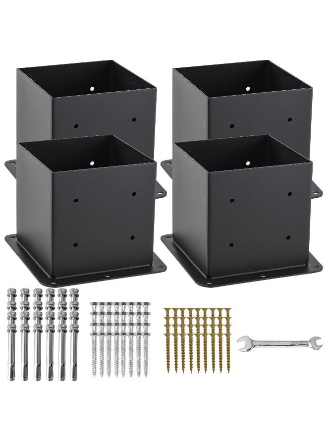 4 Pcs 4x4 Post Base, Post Anchors with Inner Size 5.5x5.5, 13GA Thick Solid Steel, Black Powder Coated, Deck Post Brackets, Support Deck Base Plate, Pergola Brackets, Fence Kit  - Image 1