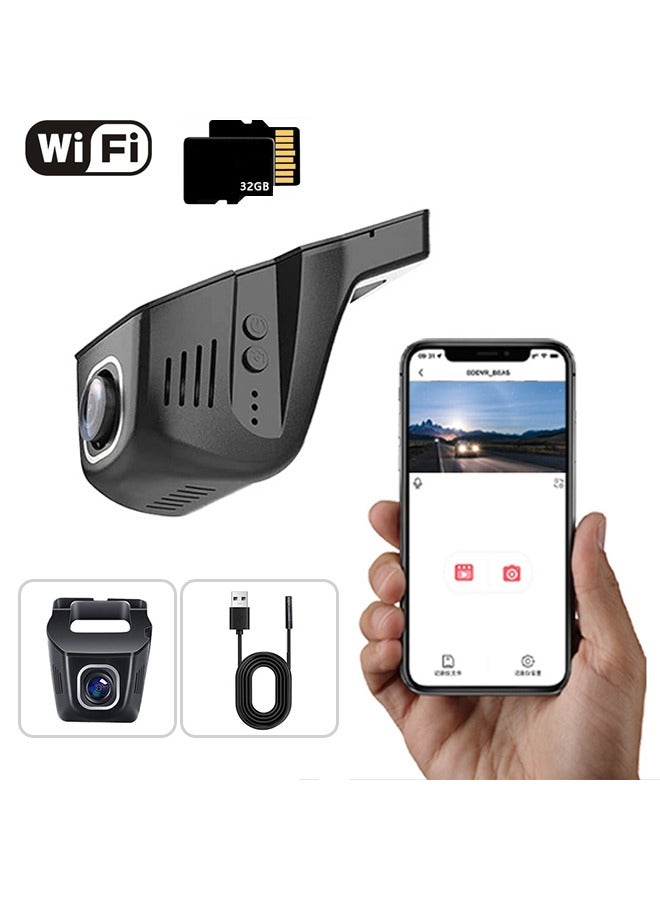 CAFELE 1080P Driving Recorder, Free 32GB SD Card, Built-in WiFi, hidden Single Front Dash Camera for Cars, Car Camera, Dual Dashcams for Cars with Night Vision, Loop Recording - Image 1