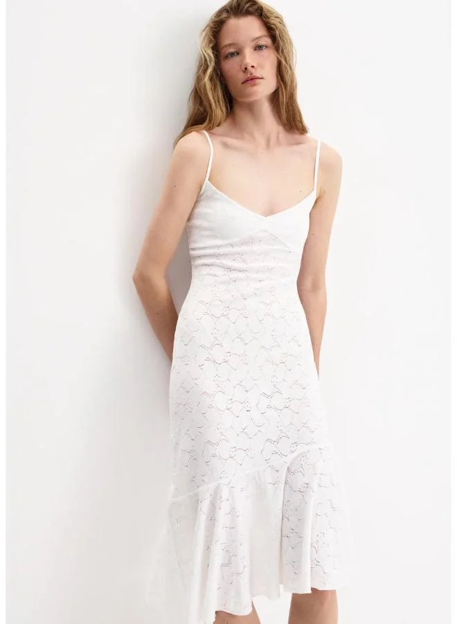 مانجو Asymmetrical Ruffled Lace Dress