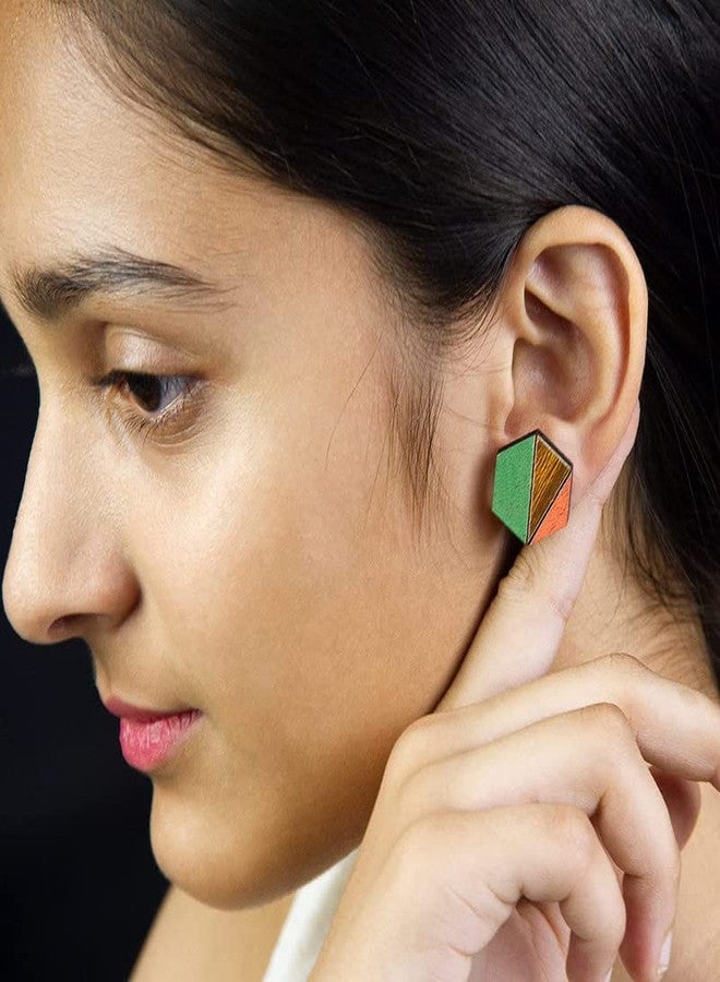 ORENAME Wooden Stud Earrings 3 Pair Set Handmade Wooden Earrings with Ear Backs for Women and Girls Different Shapes and Colors(Pack of 3 -Style-4,5,6) - Image 3