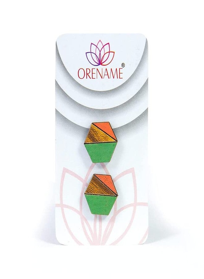 ORENAME Wooden Stud Earrings 3 Pair Set Handmade Wooden Earrings with Ear Backs for Women and Girls Different Shapes and Colors(Pack of 3 -Style-4,5,6) - Image 4