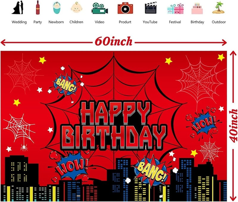 ARS Graphics ARS® Red Spider Web Backdrop Party Decoration Supplies, 5x3ft Super Heroes Photo Decor Banner - Image 3