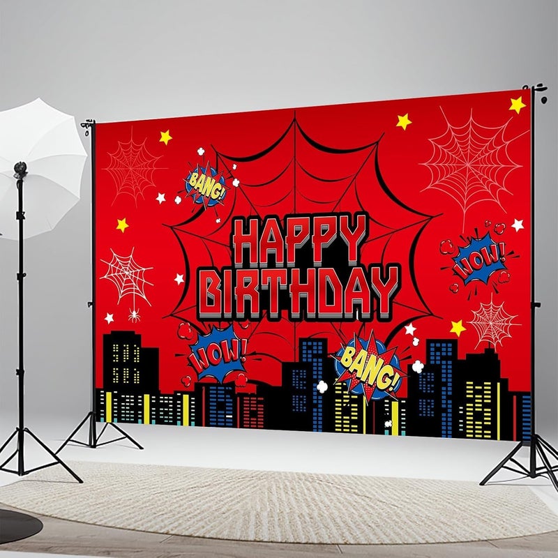 ARS Graphics ARS® Red Spider Web Backdrop Party Decoration Supplies, 5x3ft Super Heroes Photo Decor Banner - Image 4