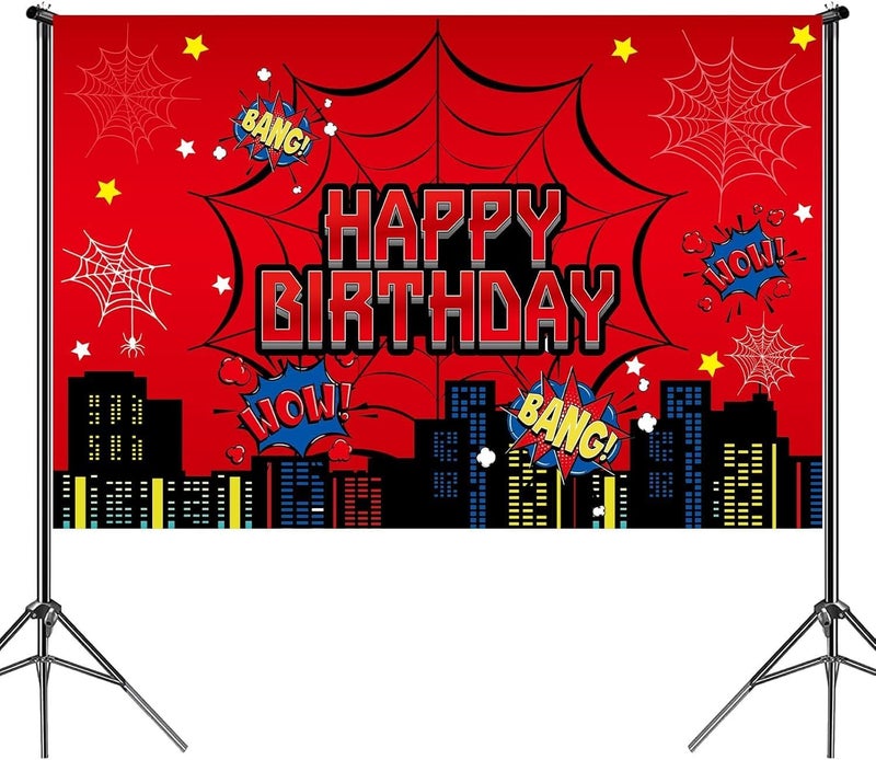 ARS Graphics ARS® Red Spider Web Backdrop Party Decoration Supplies, 5x3ft Super Heroes Photo Decor Banner - Image 2