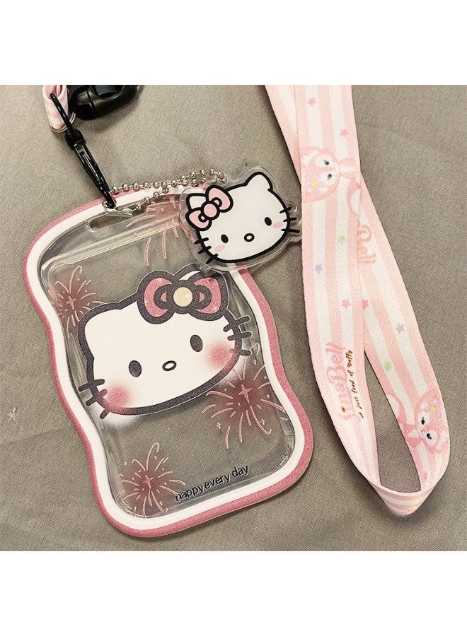 NIBEMINENT 1 - Piece Katie Cat Kpop Photo Card Holder Pendant Key Chain ID Badge Holder ID Card Holder Photo Card Protector for School ID Office ID Access Card for Women Girls