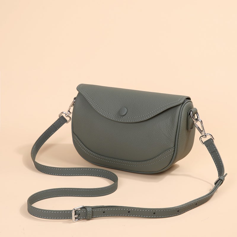 Genuine Leather Niche Women'S Large-Capacity Fashion Single-Shoulder Crossbody Bag, Women'S Textured Saddle Dumpling Bag - Image 2