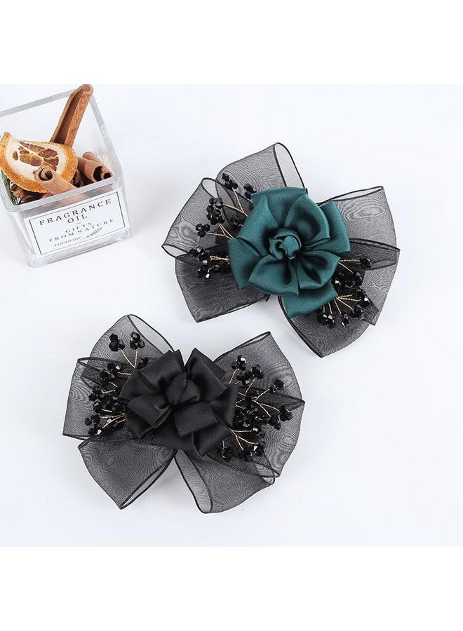 MAYCREATE® Barrette Hair Bun Nets Flower Bun Naker for Hair, Hair Bun Accessories for Women, Green Floral Hair Snood Net, Spring Clip Hair Net for Women Dancer Nurse Work or Daily - Image 3