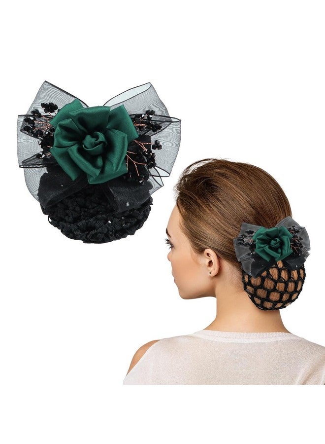 MAYCREATE® Barrette Hair Bun Nets Flower Bun Naker for Hair, Hair Bun Accessories for Women, Green Floral Hair Snood Net, Spring Clip Hair Net for Women Dancer Nurse Work or Daily - Image 1
