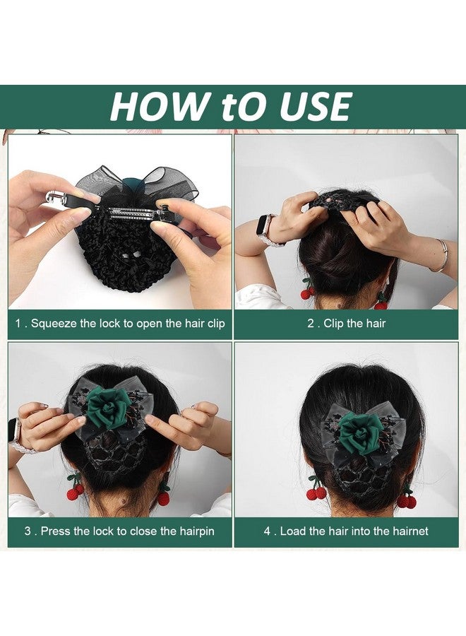 MAYCREATE® Barrette Hair Bun Nets Flower Bun Naker for Hair, Hair Bun Accessories for Women, Green Floral Hair Snood Net, Spring Clip Hair Net for Women Dancer Nurse Work or Daily - Image 4