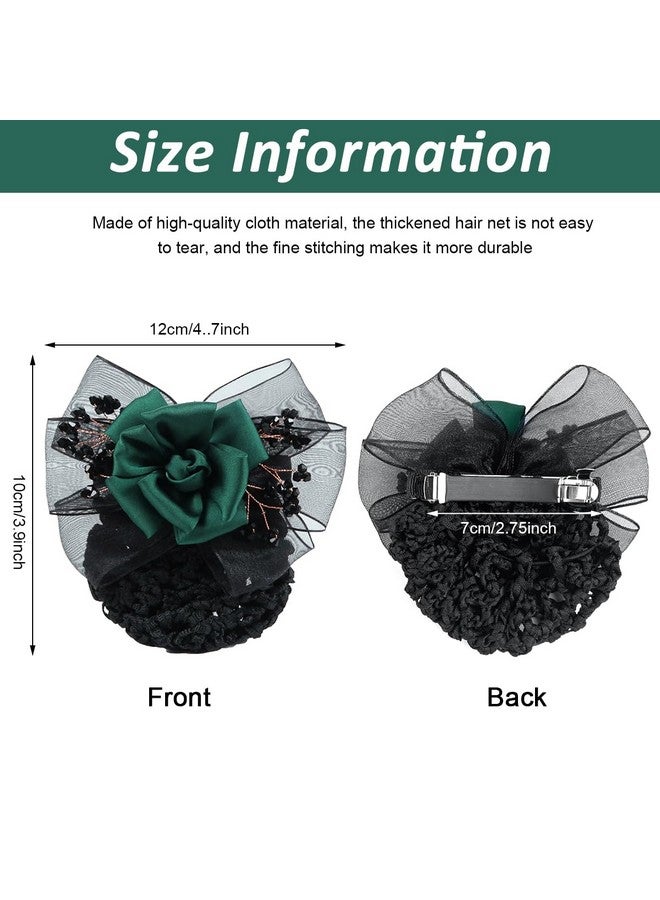 MAYCREATE® Barrette Hair Bun Nets Flower Bun Naker for Hair, Hair Bun Accessories for Women, Green Floral Hair Snood Net, Spring Clip Hair Net for Women Dancer Nurse Work or Daily - Image 2