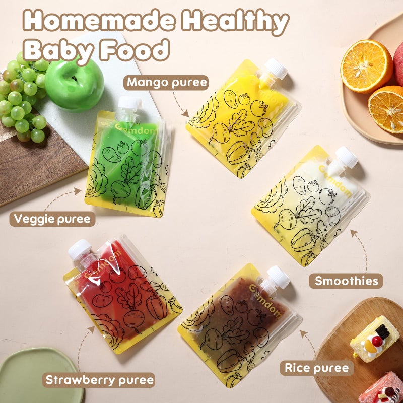 Gemdom 15 Pack Reusable Baby Food Pouches for Toddlers, Refillable Squeeze Pouch for Applesauce Yogurt Homemade Organic Puree Juice Snack for Baby Kids Students, Storage Containers, BPA Free, 5oz - Image 3