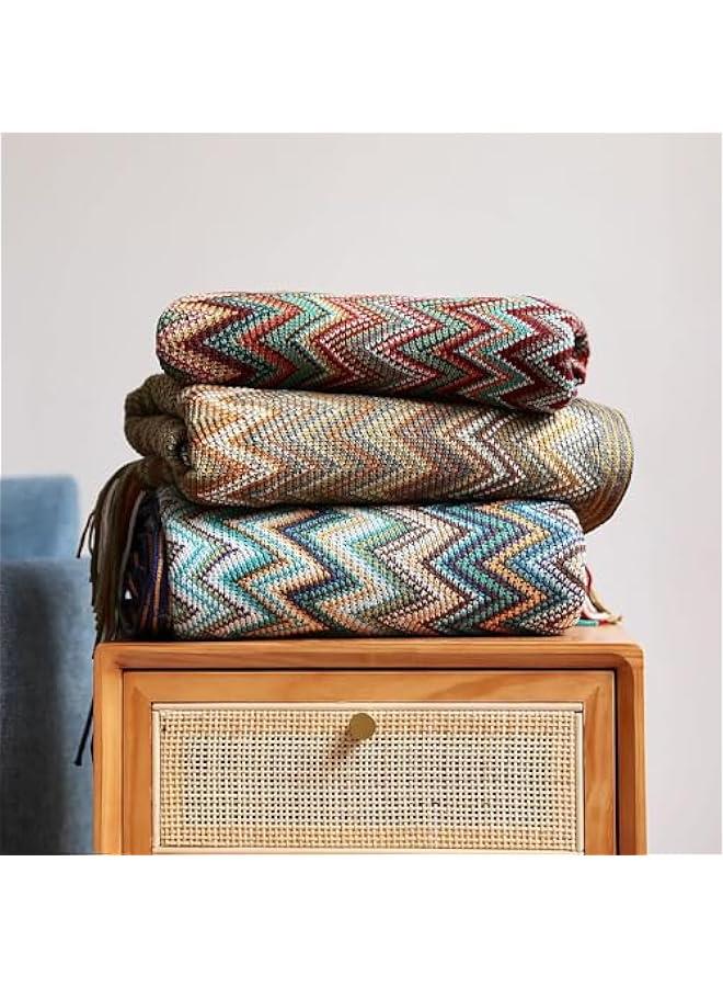 TRASSLE Bohemian Boho Throw Blankets, Knitted with Tassel, Outdoor Reversible Soft Cozy Lightweight Throw Blankets, Couch Bed Sofa Decorative Throw Blanket - Image 3