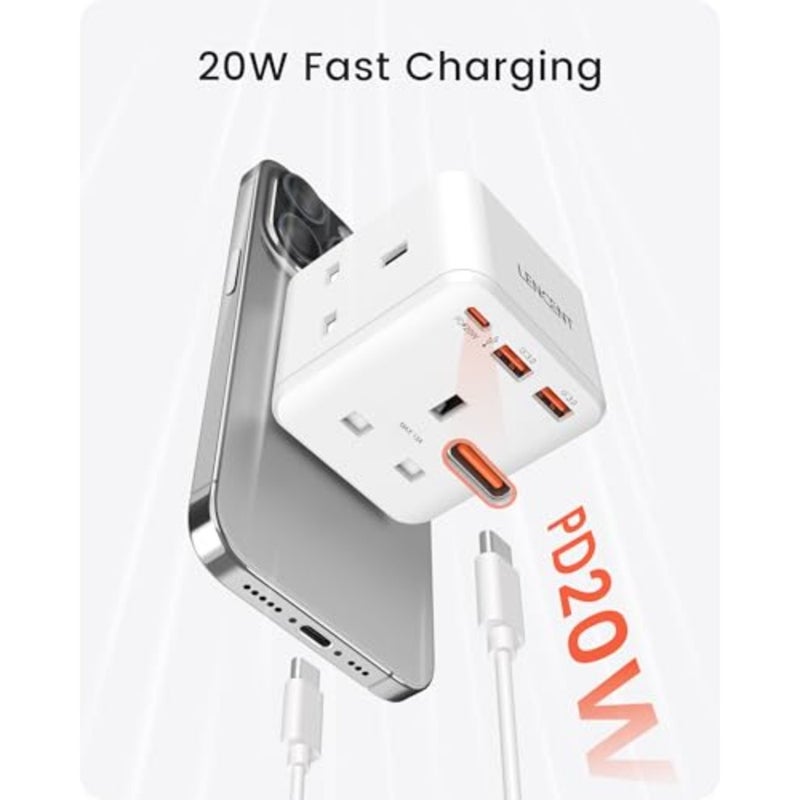 Multi Plug Extension, 3 Way 3 Plugs Socket adapter PDandQC 3.0 20W 6-in-1 Cube Electrical Extender Outlet Adaptor, USB Wall Charger Plug Expander for Home, Office, Kitchen, 13A 3250W - Image 3