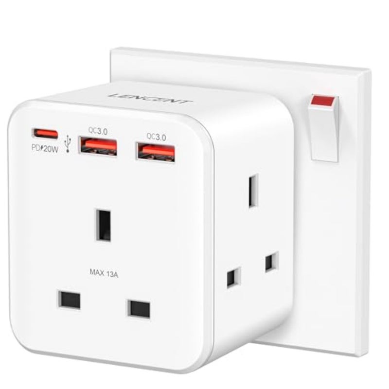 Multi Plug Extension, 3 Way 3 Plugs Socket adapter PDandQC 3.0 20W 6-in-1 Cube Electrical Extender Outlet Adaptor, USB Wall Charger Plug Expander for Home, Office, Kitchen, 13A 3250W - Image 1