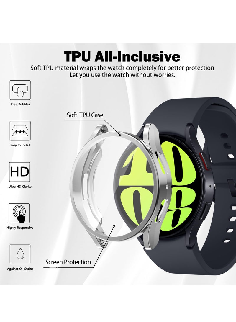 Excefore 5 Pcs Seltureone Compatible for Samsung Galaxy Watch 6 44mm Screen Protector Case, Soft TPU Protective Case for Galaxy Watch 6 44 mm, Clear Black Silver Midnight Blue Diaphanous Green - Image 2