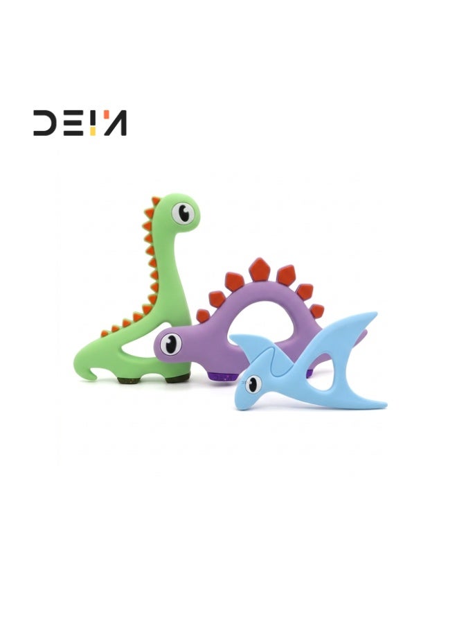 DEIN 3-Piece Dinosaur Baby Teether Set – 100% Food-Grade Silicone Teething Toys – CE Certified & BPA-Free – Sensory Soothing Relief for Infants & Toddlers Up to 18 Months - Image 1