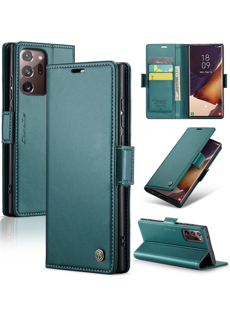 CaseMe Flip Wallet Case For Samsung Galaxy Note 20 Ultra [RFID Blocking] PU Leather Wallet Flip Folio Case with Card Holder Kickstand Shockproof Phone Cover (Green)  - Image 1