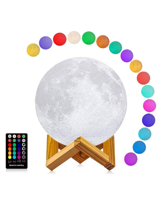 LOGROTATE مصباح القمر بتقنية الطباعة ثلاثية الأبعاد 16 لون LED مع قاعدة وإعداد الوقت 7 بوصة تحكم عن بعد تحكم باللمس مصابيح قمرية معلقة للهدايا للأطفال وعشاق الهدايا - Image 1