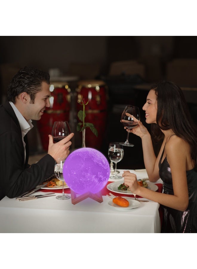 LOGROTATE مصباح القمر بتقنية الطباعة ثلاثية الأبعاد 16 لون LED مع قاعدة وإعداد الوقت 7 بوصة تحكم عن بعد تحكم باللمس مصابيح قمرية معلقة للهدايا للأطفال وعشاق الهدايا - Image 4