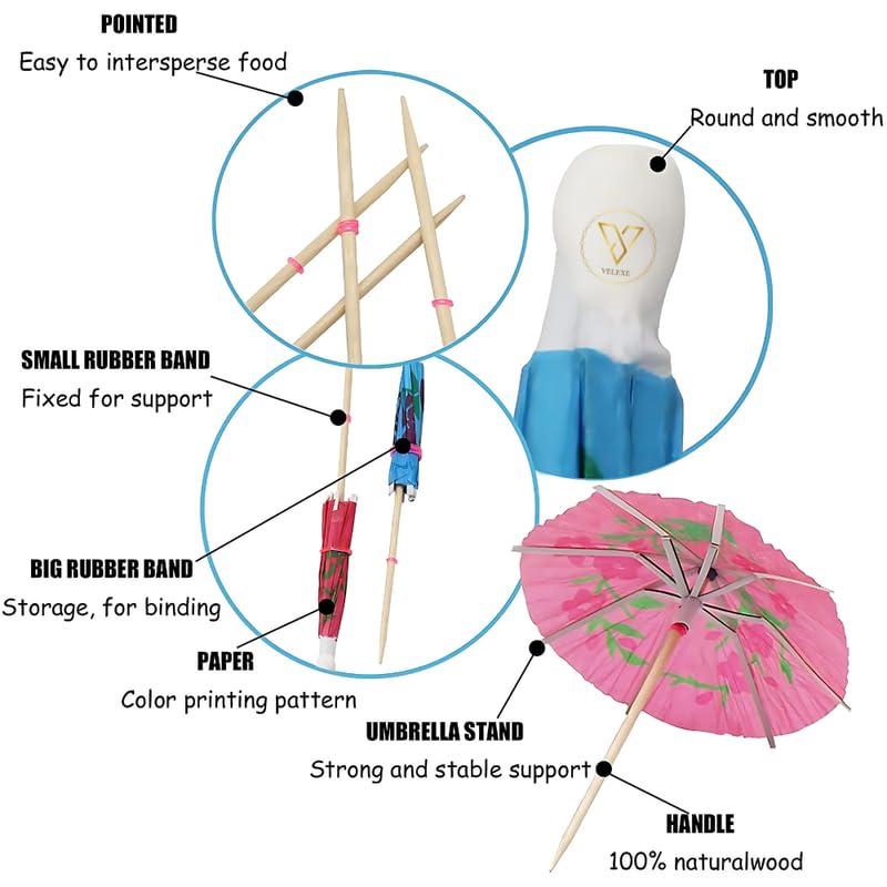 VELEXE Umbrella Toothpick - Pack of 280 (9x10 CM) | Compact, Portable & Durable Mini Toothpicks | Reusable for Travel, Parties, and Everyday Use | Stylish Design with Umbrella Handle - Image 3