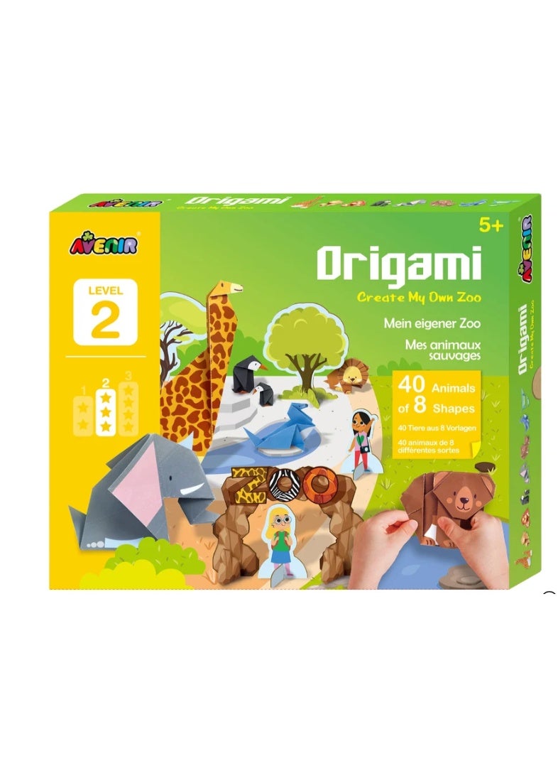 Avenir Origami - Create My Own Zoo | Fold 8 Vivid Animals and Cardboard Characters - 40 Double-Sided Folding Sheets - Big Themed Activities Poster | For Kids 5+