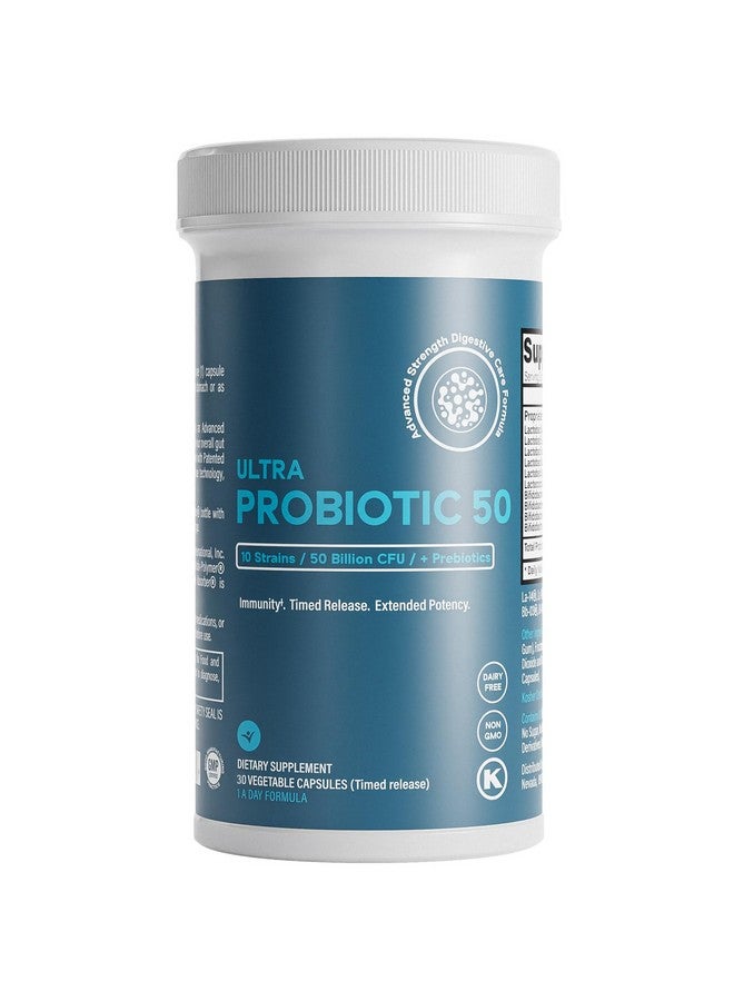 Prebiotics & Probiotics 50 Billion CFU for Women & Men - Time-Release Bifidobacterium Lactobacilli Probiotics for Digestive Health, Bloating Relief, USA-Made, Kosher Live Probiotics with Sunfibre FOS - Image 1