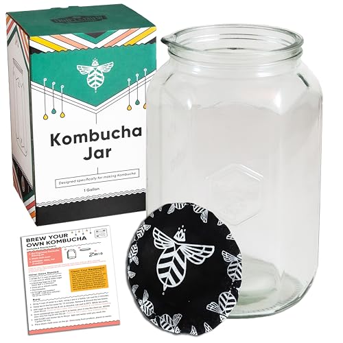 Craft A Brew Craft A Brew  Kombucha Jar  For Kombucha Fermenting and Home Brewing  Includes Custom Cloth Cover  One Gallon Glass Jar  Proprietary Design 