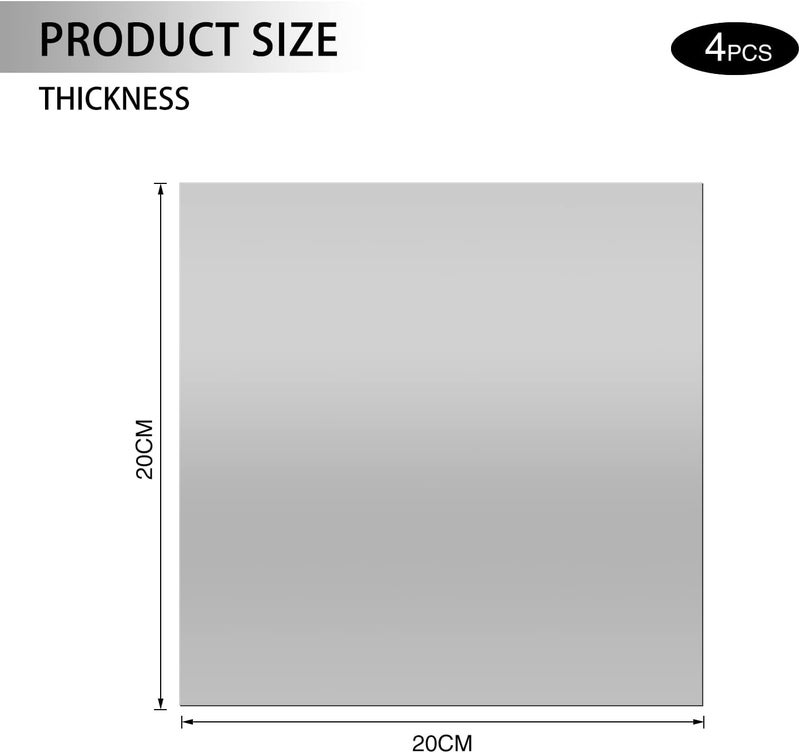 TPGP SETROVIC Pack of 4 Self-Adhesive Mirror Tiles - 20 x 20 cm (8 x 8 Inch) for Home Decor - Image 2