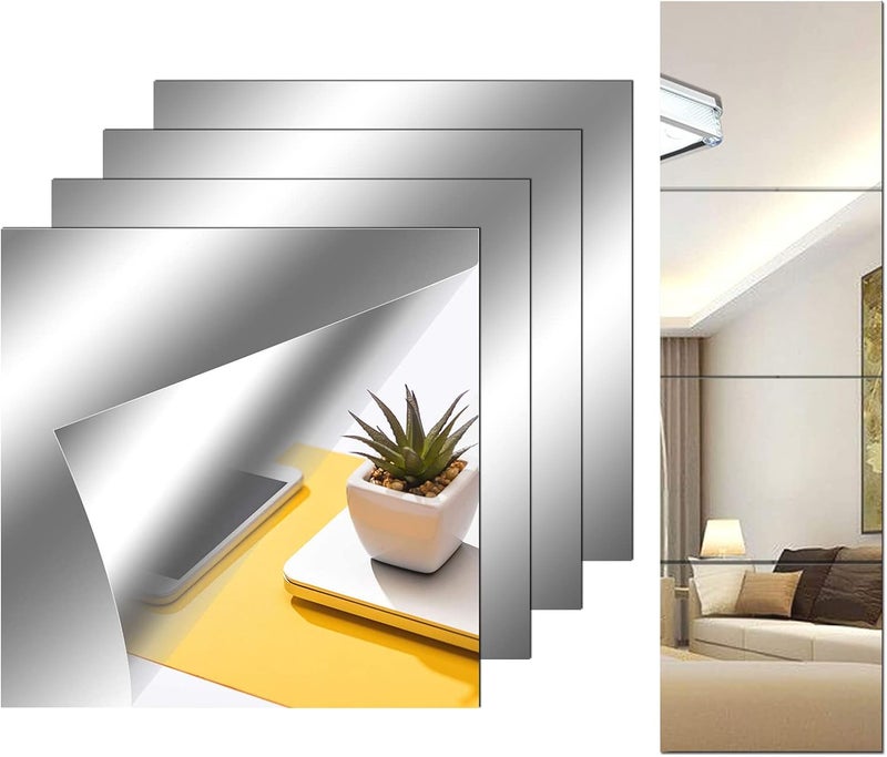 TPGP SETROVIC Pack of 4 Self-Adhesive Mirror Tiles - 20 x 20 cm (8 x 8 Inch) for Home Decor - Image 1