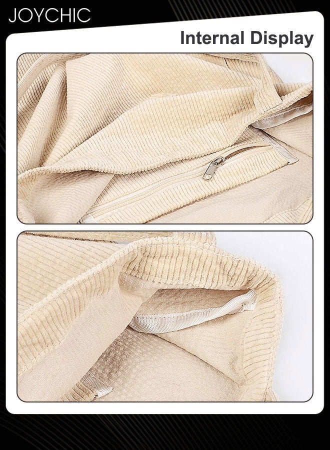 Joychic حقيبة تسوق كبيرة الحجم متعددة الاستخدامات على الطراز الكوري، حقيبة كتف نسائية بسيطة من قماش مخملي مغسول، أدبية، ريترو - Image 3