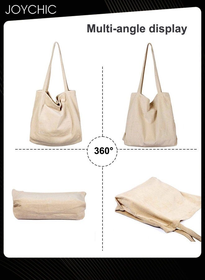Joychic حقيبة تسوق كبيرة الحجم متعددة الاستخدامات على الطراز الكوري، حقيبة كتف نسائية بسيطة من قماش مخملي مغسول، أدبية، ريترو - Image 4