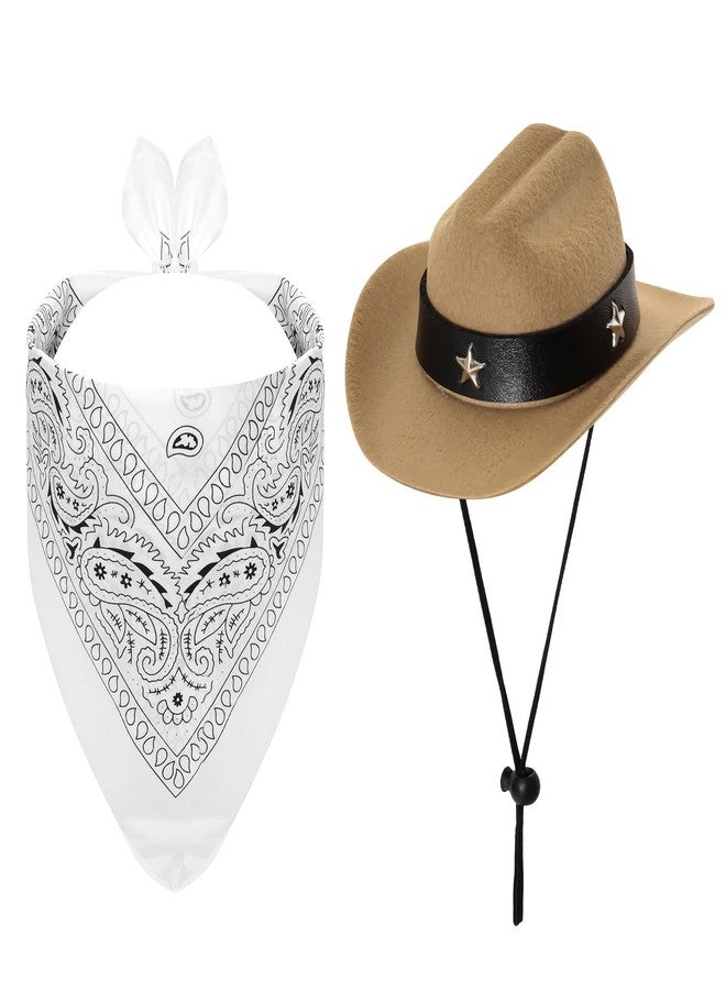 Fumwase Pet Cowboy Costume Halloween Costumes for Dogs Cat Puppy Hats with Bandana Scarf Cowboy Costume Accessories Dog Cat for Party Festival and Daily Wearing (Off-White, Small) - Image 1