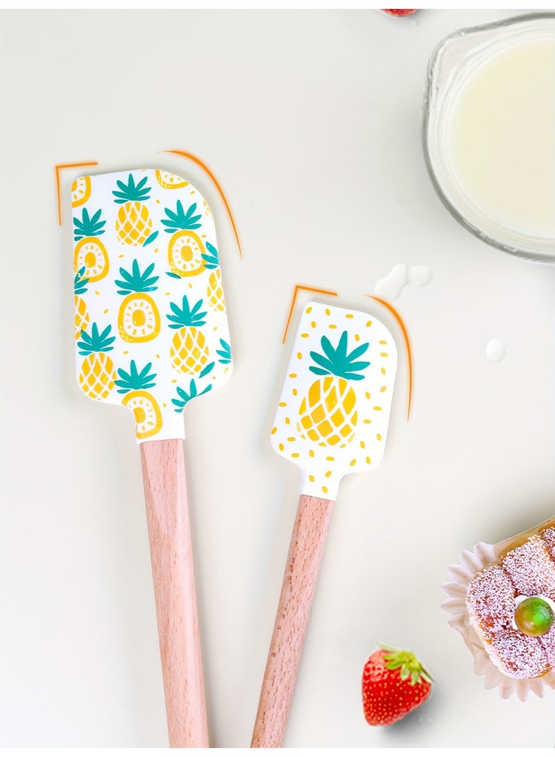 Cozy Nest Pineapple Silicone Spatula Set - 2-Piece Food-Grade, Heat-Resistant Baking Tools with Non-Slip Grip - Large & Small Kitchen Utensils for Mixing, Scraping, Single-Sided Design - Image 2