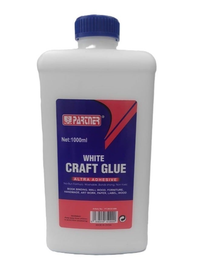 PARTNER Clear Craft Glue 1000ml Multi-Purpose Adhesive for Paper School & Art Projects