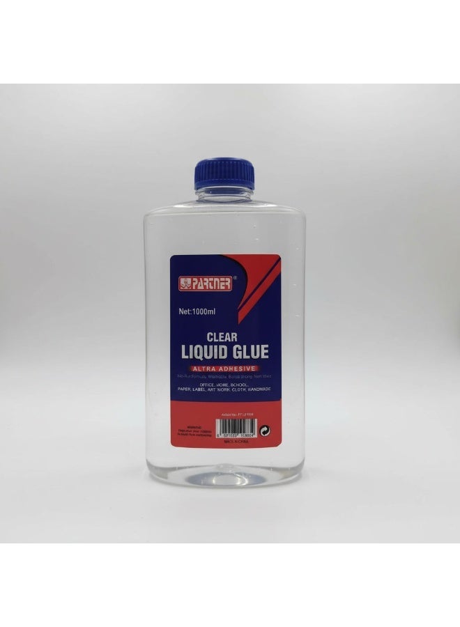 PARTNER Clear Craft Glue 1000ml Multi-Purpose Adhesive for Paper School & Art Projects - Image 1