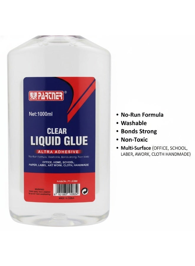PARTNER Clear Craft Glue 1000ml Multi-Purpose Adhesive for Paper School & Art Projects - Image 2
