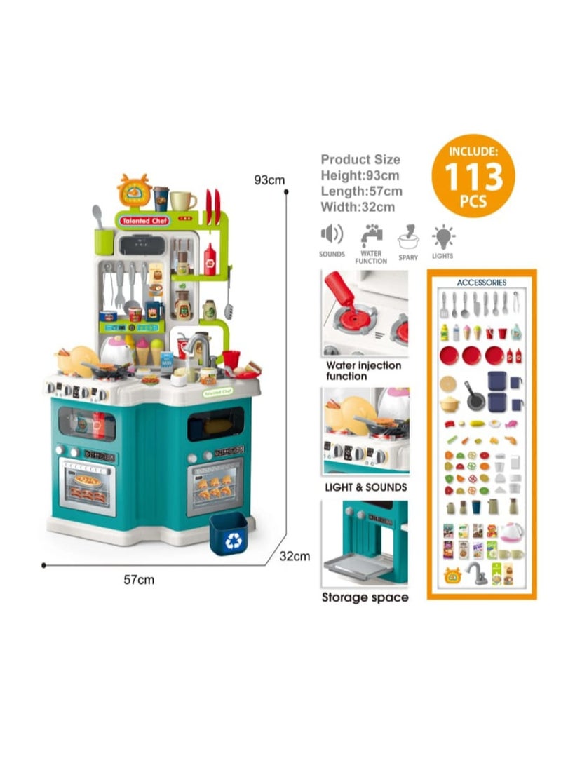 مودرن كتشين لعبة مطبخ أطفال 113 قطعة مع صوت ونور وبخار واقعي - Image 2
