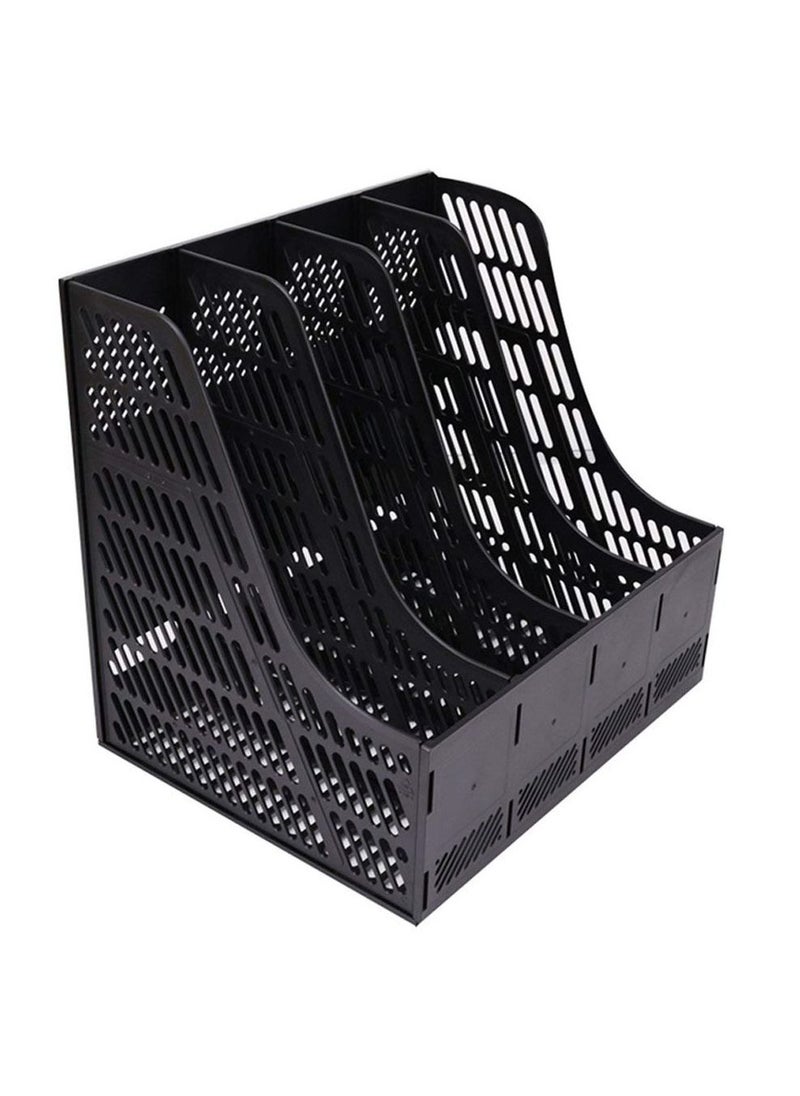 Sturdy Desktop 4 Section Magazine Plastic Holders Frames File Dividers Document Cabinet Rack Display and Storage Organiser Box Black