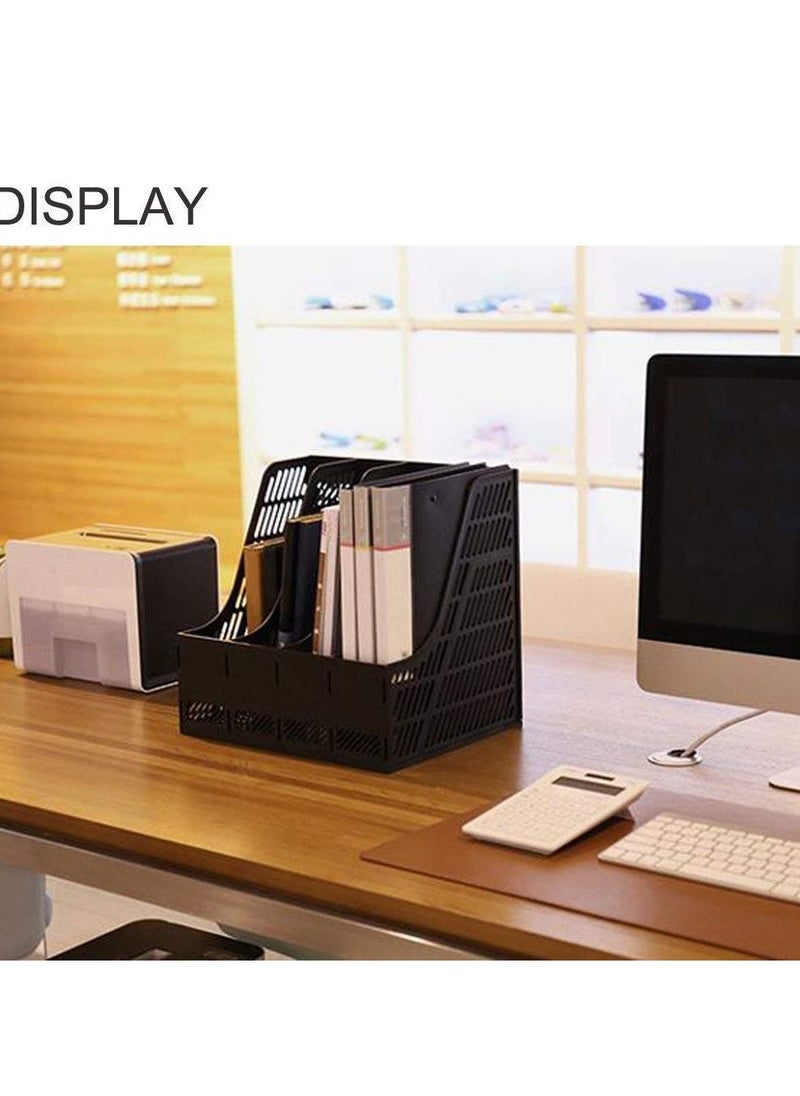 Sturdy Desktop 4 Section Magazine Plastic Holders Frames File Dividers Document Cabinet Rack Display and Storage Organiser Box Black